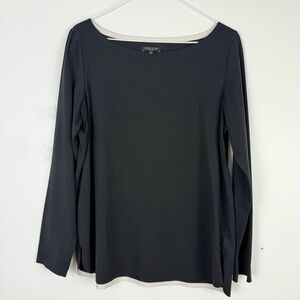 Lafayette 148 New York Black Long Sleeve Stretch Classic Minimalist Shirt
